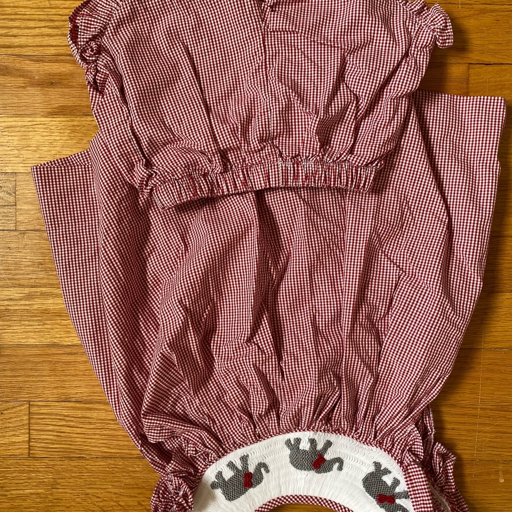 Nora James size 3 Alabama crimson plaid short set with elephant smocking at top